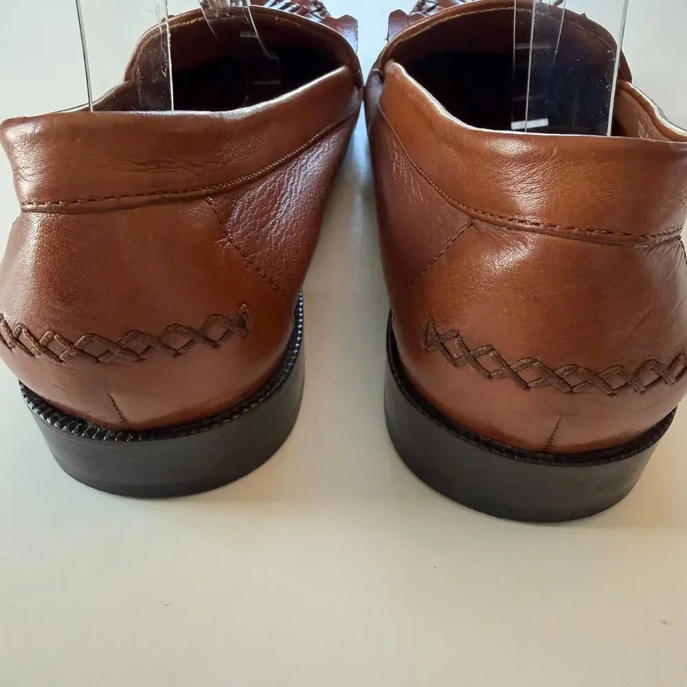 COLE HAAN Woven Leather Resort Tassel Loafer Shoes Mens Brown 10.5D Dress Casual